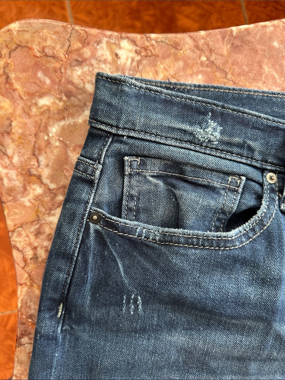 Dkny Women’s Distressed Dark Blue Straight Jeans - Picture 9 of 15